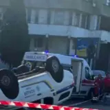 ДТП в Киеве — в Киеве перевернулся полицейский автомобиль
